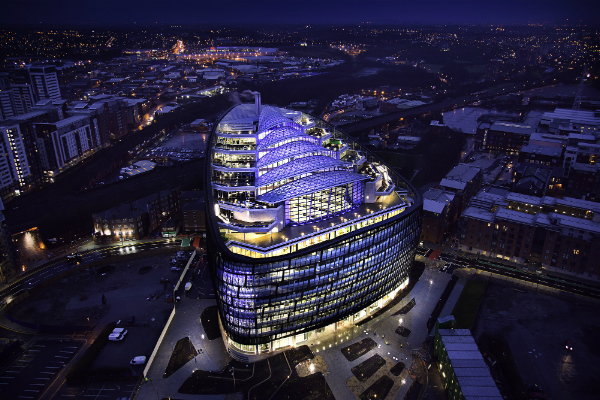 One Angel Square in Manchester at night (credit: The Co-operative/CC BY 2.0)